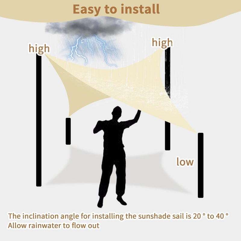 KALINCO Sun Shade Sail, Waterproof Shade Sail, 12'x12'x12' Triangle Sunscreen Awning Canopy, 95% UV Blocking Sun Shade Canopy with Free Rope for Outdoor Garden Patio Party Playground - Image 4